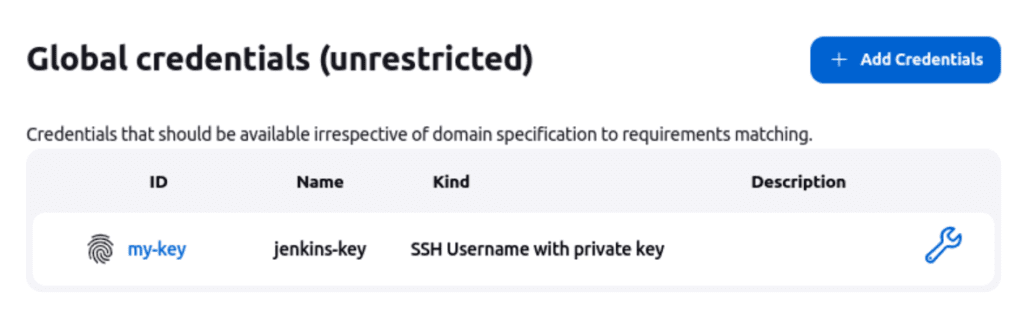 그림 7. Global credentials에 추가된 Credentials 확인