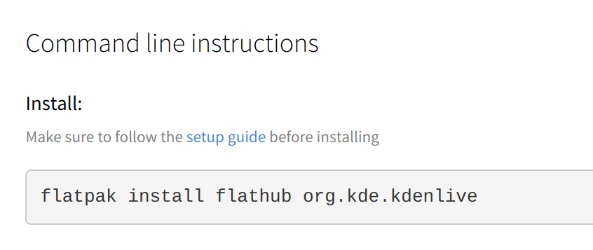 그림 6. Flathub의 Flatpak cli 이용한 kdenlive 프로그램 설치 명령어