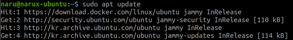 그림 2. Ubuntu 비밀번호 없이 sudo apt update 이용하기