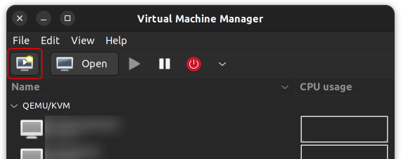 그림 2. Virtual Machine Manager: QEMU/KVM 새로운 가상머신 추가