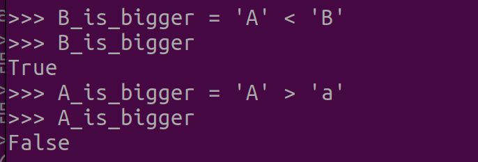 그림 2. Python 문자열 비교: 문자열 크기 비교 1