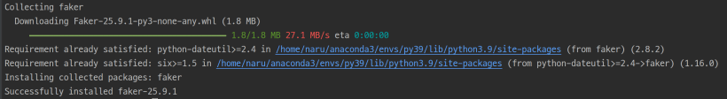 그림 1. Python 더미 데이터 생성을 위한 faker 설치