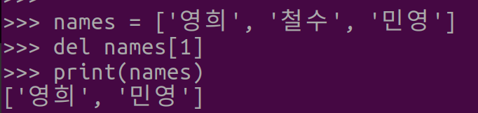 그림 2. Python 리스트 값 삭제: del 키워드 활용하여 특정 index 삭제