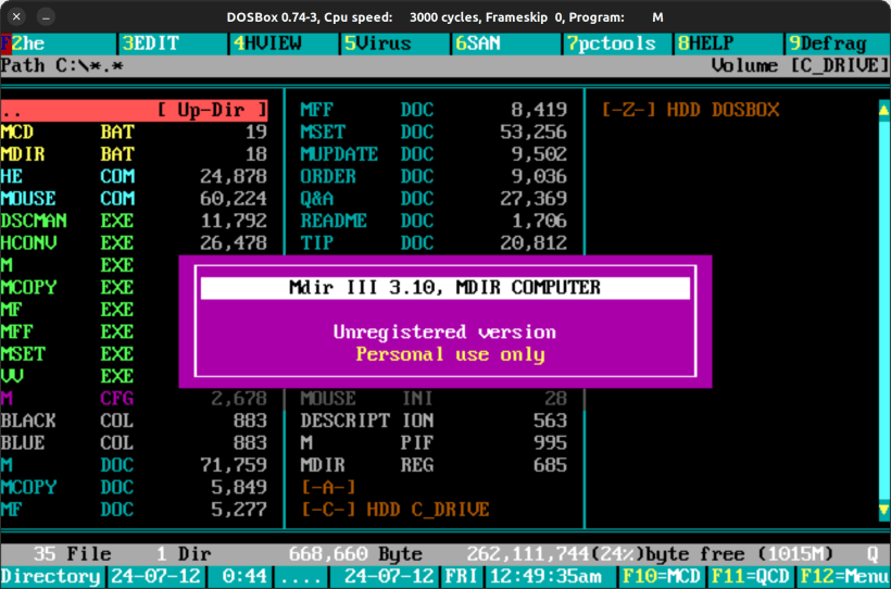 그림 3. 마운팅 된 디렉토리의 MDIR III 실행파일 m.exe 실행