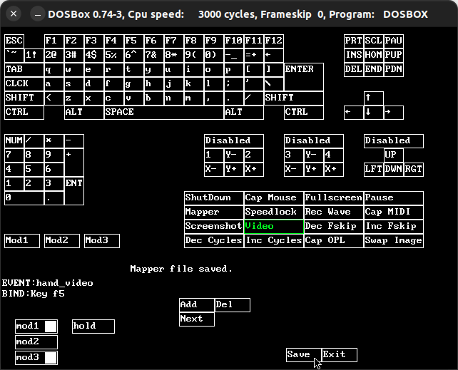 그림 8. dosbox 키보드 설정: 동영상 녹화 단축키 Ctrl + Shift + F5로 변경