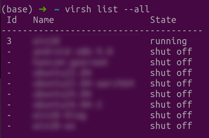 그림 2. virsh 명령어 list --all