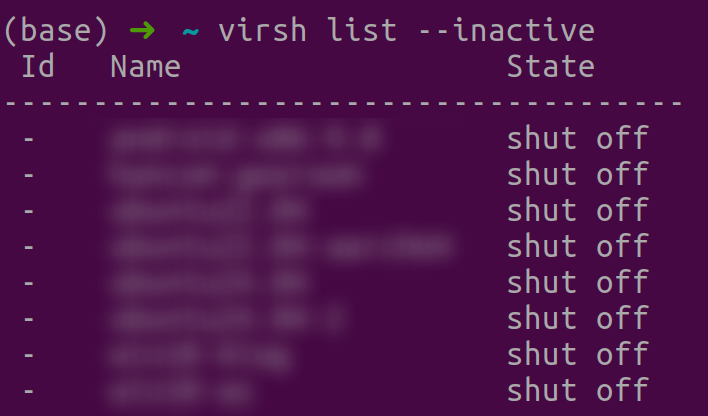 그림 3. virsh 명령어 list --inactive